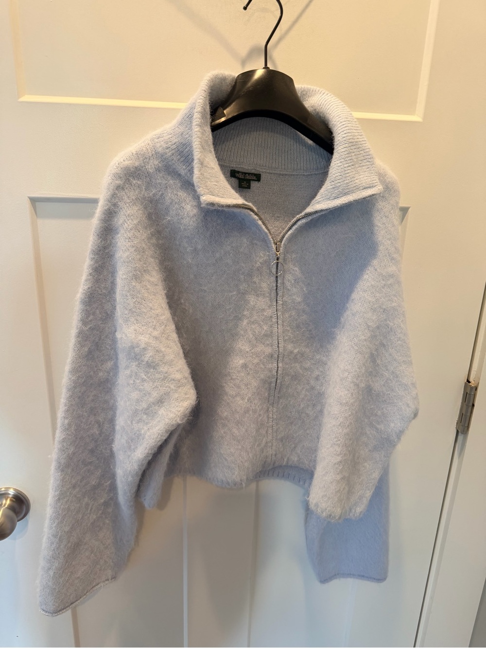 NWT Wild Fable Light Blue Fuzzy Zip Cardigan Sweater Wool Blend M